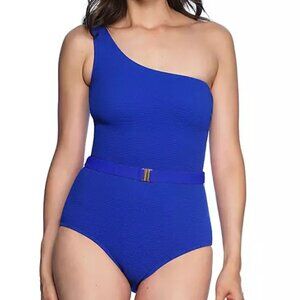 Loft Women's Asymmetrical Textured One-Piece Swimsuit -‎ Large